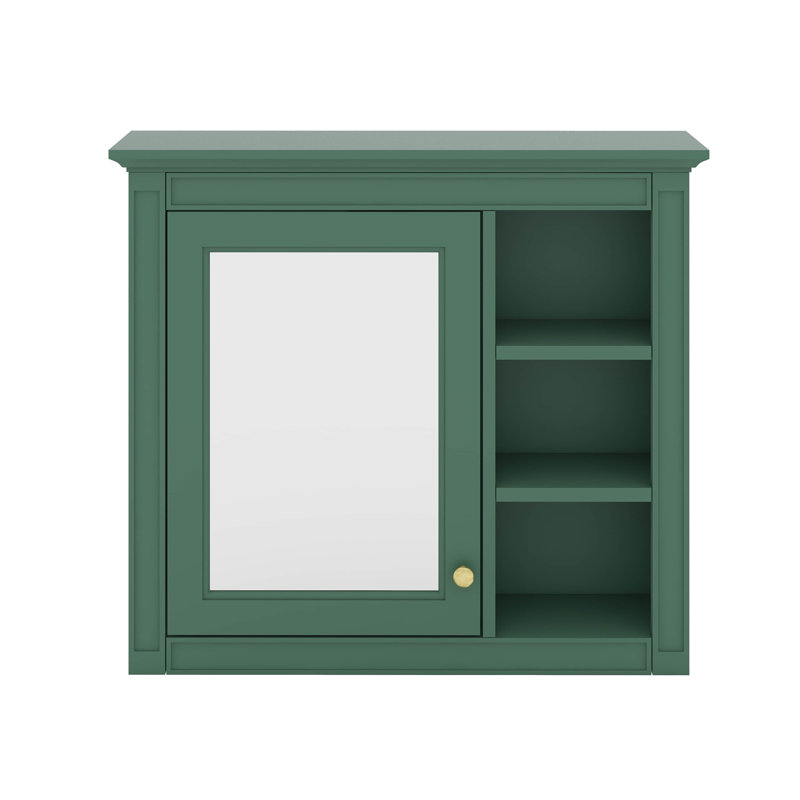 Pharmacie, armoire de rangement de salle de bain murale avec miroir, 3 tablettes ouvertes, Vert