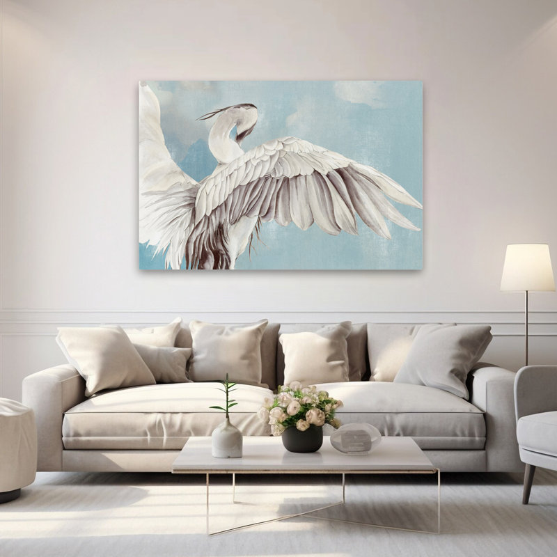 Graceful Heron Stretching Wings - Illustration aquarelle d'animaux, oiseaux, H 60 po x l 40 po