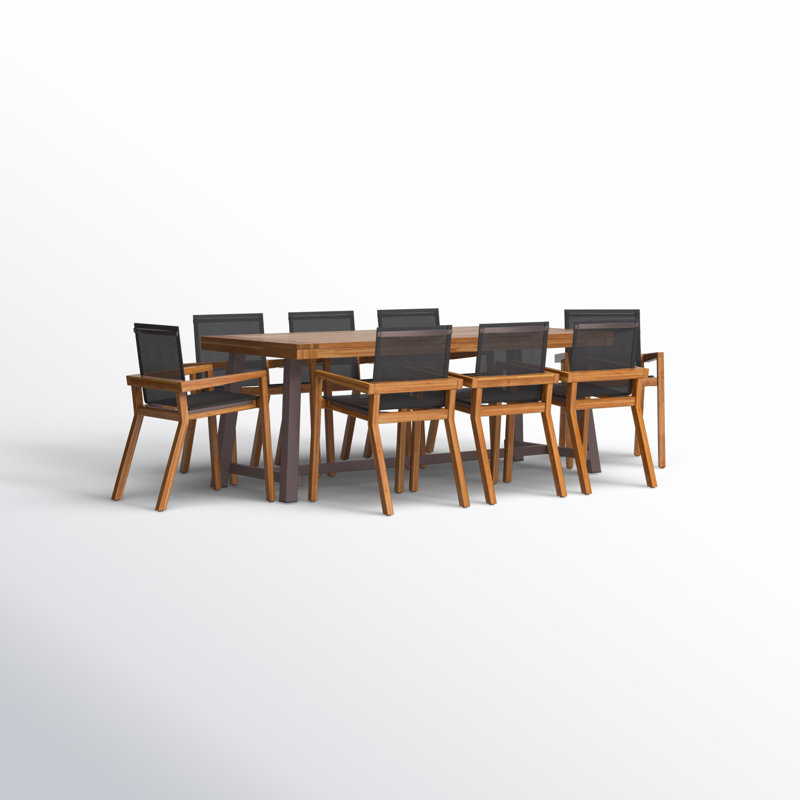 Asheton 8 - Person Wood Patio Dining Set with Extendable Rectangular Table, Teak