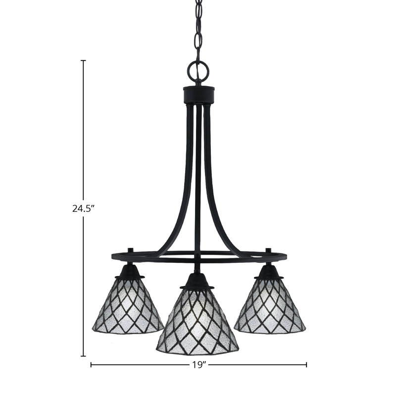Lustre 3 lumières Paramount illustré dans une finition noire mate avec verre de glace 7 "Diamond