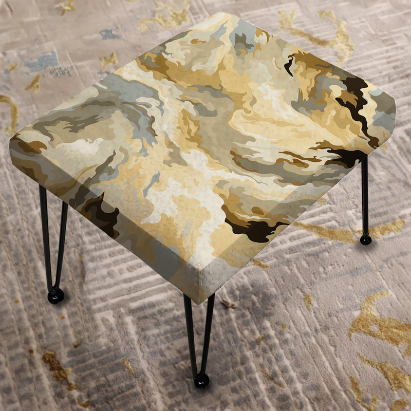 Gilded Concealment Beige And Brown - Abstract Rectangle Ottoman