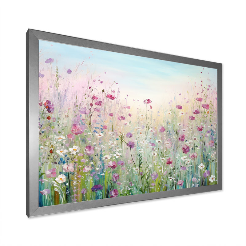 Art sur toile, "Fleurs sauvages", Reproduction avec cadre flottant, H 34 po x l 44 po, Blanc