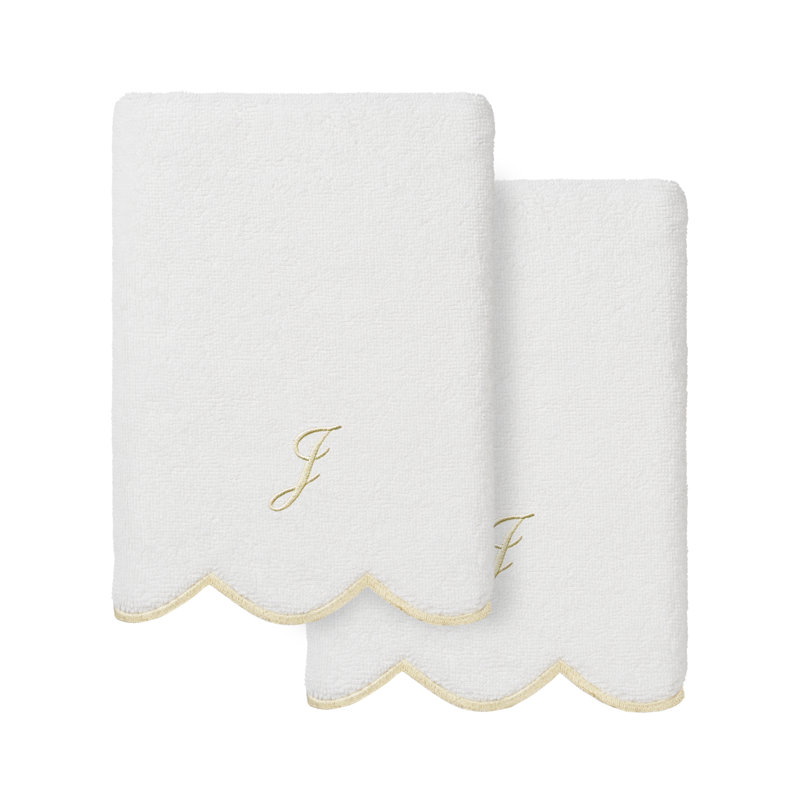 Ensemble de serviettes à main personnalisables 2 pièces Linorn Home Textiles 100% coton turc ADORNIA, J, Blanc / beige