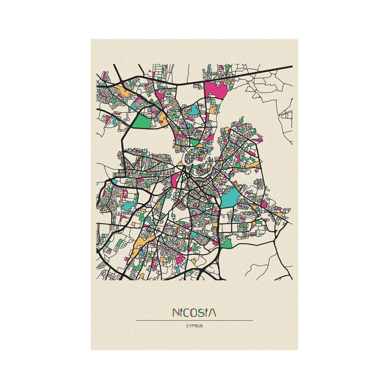 Nicosia, Cyprus Map by Ayse Deniz Akerman - Wrapped Canvas Painting, 20.32 cm H x 30.48 cm W