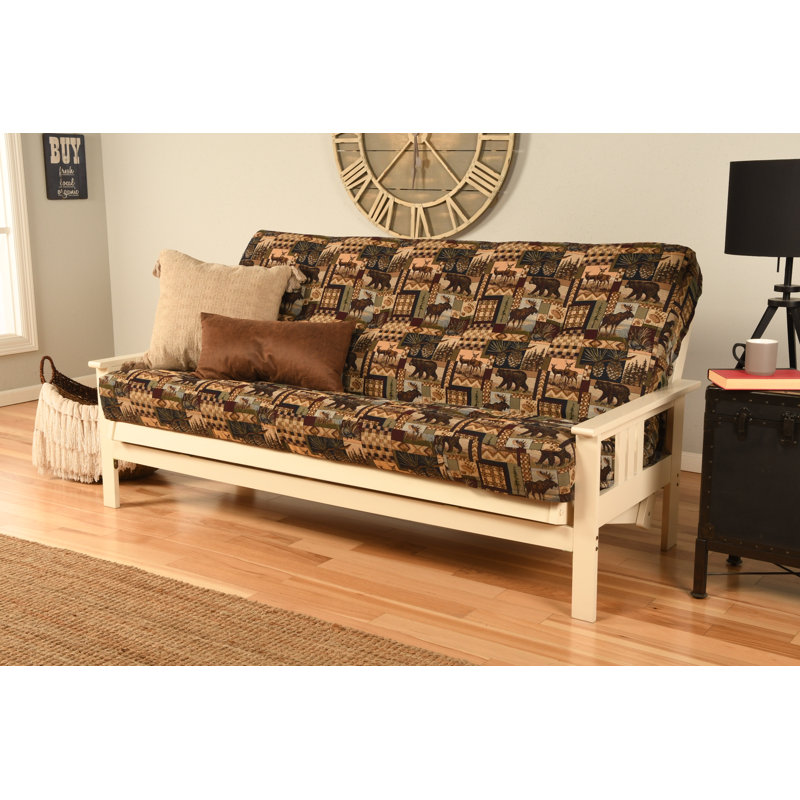 Johnte Full-Size Futon Frame and Full-Size Innerspring Mattress, À ressorts, Chalet de Pierre le Grand, Blanc antique