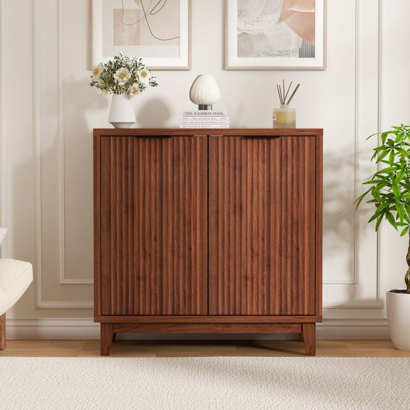Multifunctional  Storage Cabinet with 2 Door, 31.5" H x 31.5" W x 15.7" D, Walnut/Black