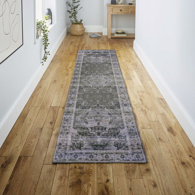 Tapis vert foncé / gris Alanya, Tapis de couloir 2 pi x 8 pi
