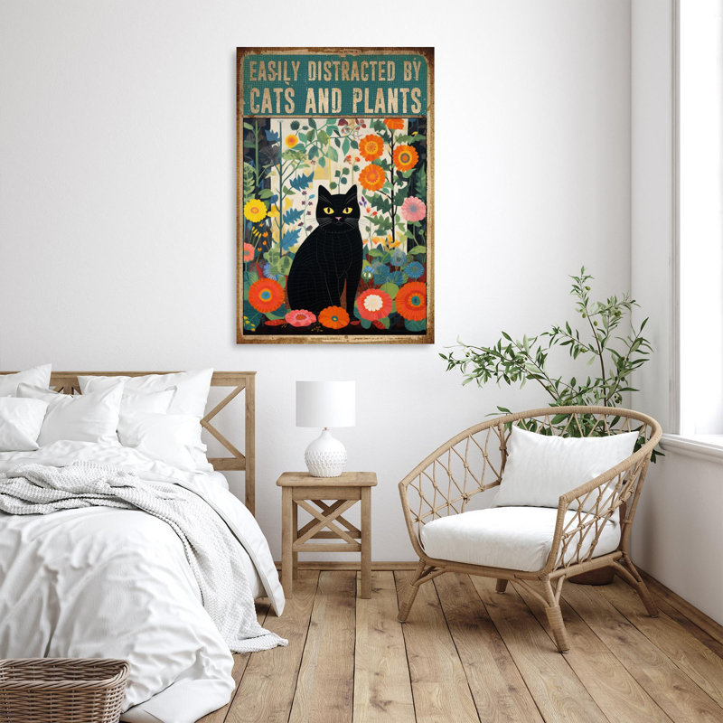 Marlanda, chats et plantes sur toile, H 14 po x l 11 po x P 1,25 po