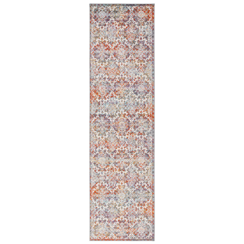 Tapis à motif oriental gris clair / rouille Felty, Tapis de couloir 2 pi 3 po x 8 pi