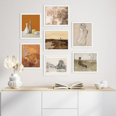Vintage, rétro, classique, beaux-arts, paysage abstrait, géométrique, 7 pièces