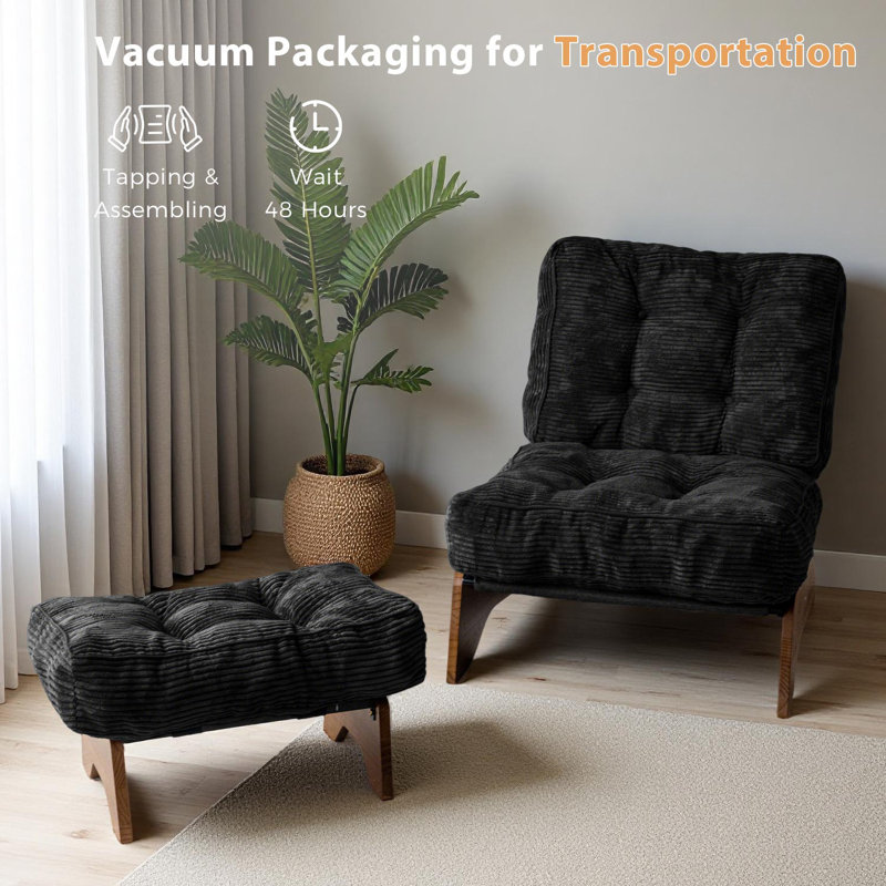 Lounge Chair with Ottoman,Adjustable Backrest Tufted Accent Chair with Footrest Set, Black