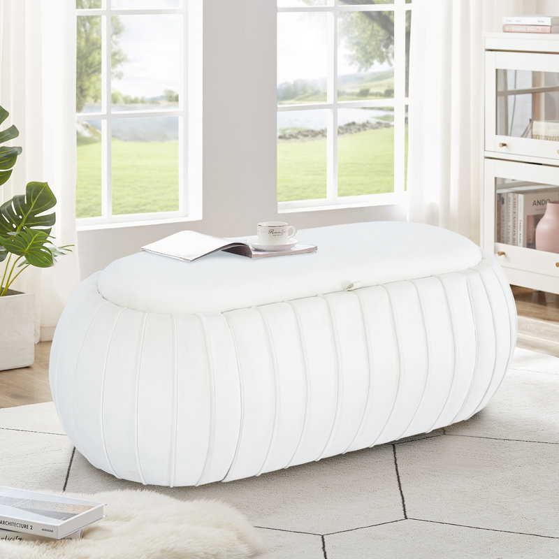 Banc de rangement rembourré en velours Laxmy, Blanc