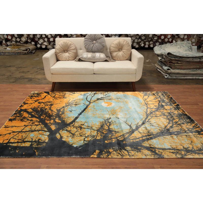 Nightscape Abstract Area Rug 6x8 with Dramatic Tree Silhouettes