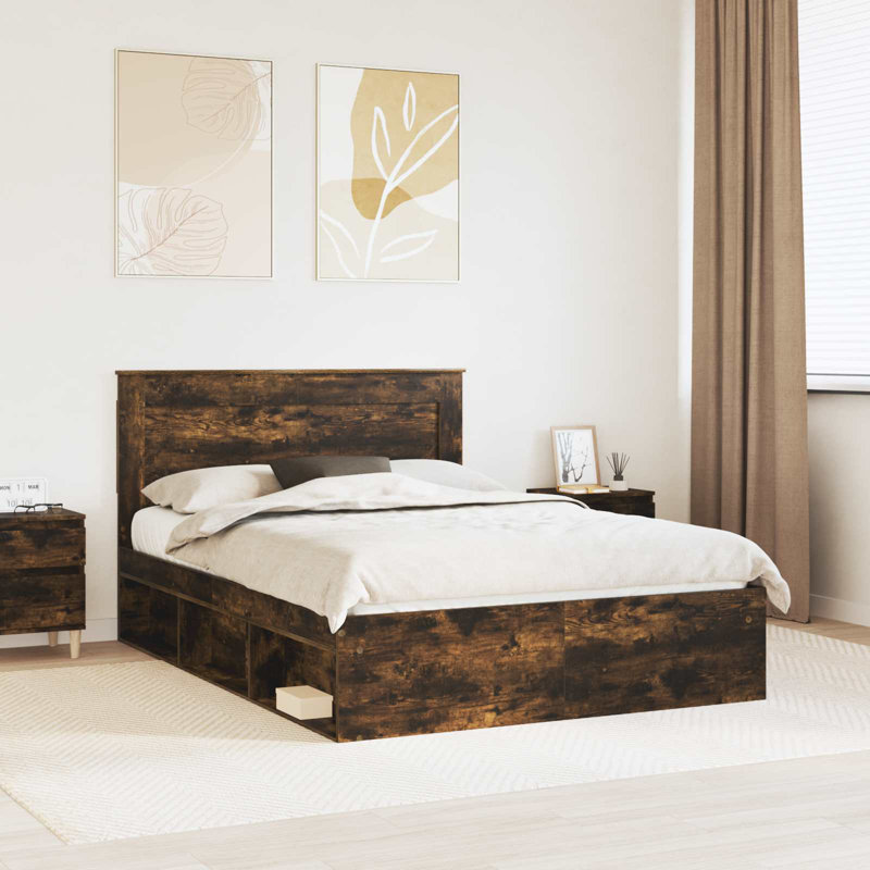 Solid Wood Bed, European Double (140 x 200 cm), Smoked Oak