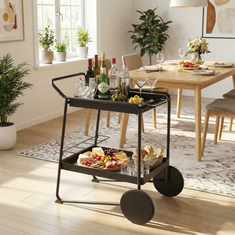2 Tiers Kitchen Serving Bar Cart, Indoor & Outdoor Storage Shelves