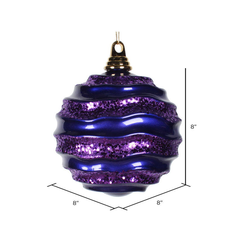 Ornement de Noël boule rayée et scintillante, H 8 po x l 8 po x P 8 po, Mauve