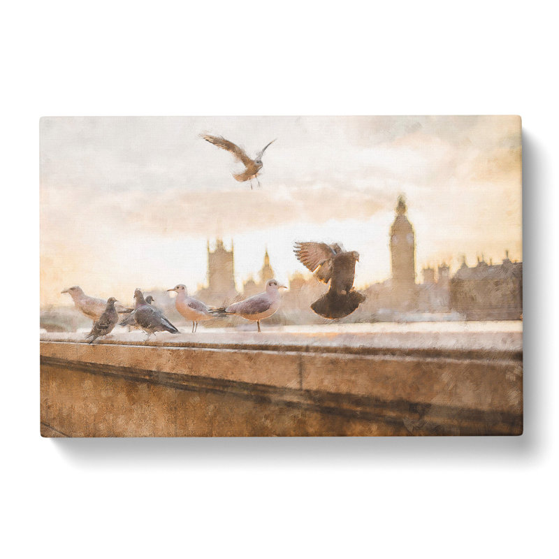 Pigeons by the Houses of Parliament - Wrapped Canvas Graphic Art, 35cm H x 50cm W x 3cm D