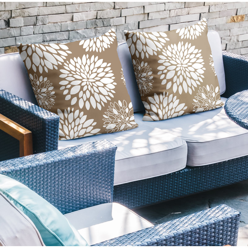 Floral Outdoor Reversible Throw Pillow, Beige, 15W" x 15H"