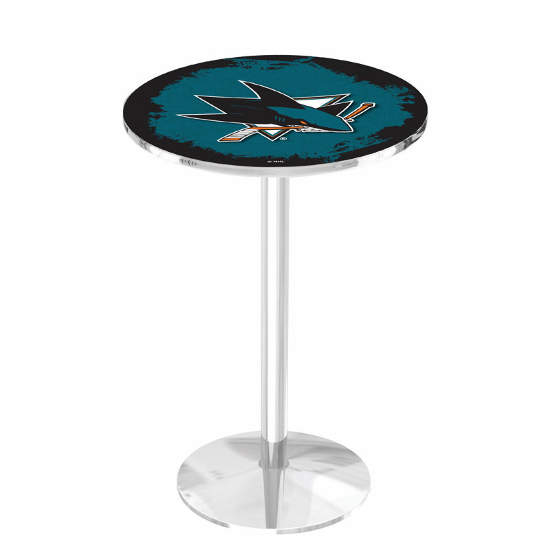 NHL Round Metal Base Dining Table, Chrome, San Jose Sharks