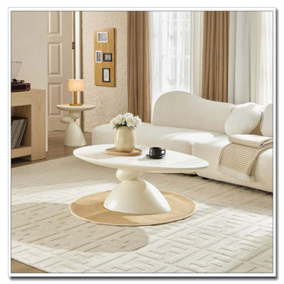 47.27"Fiberglass Oval Coffee Table with Sculptural Base