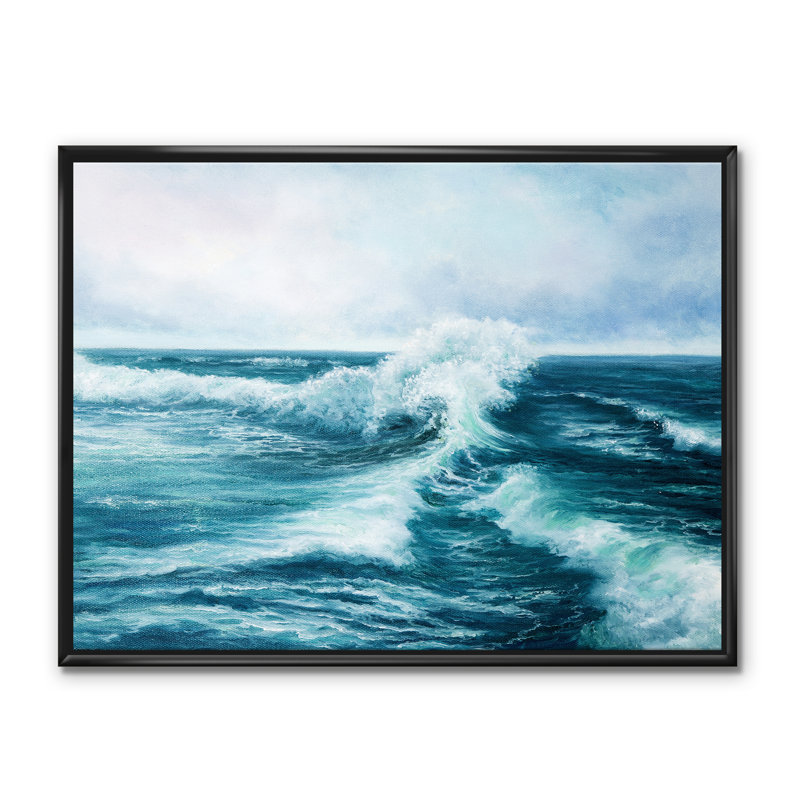 Wild Blue Ocean Waves II - reproduction d'art sur toile, H 12 po x l 20 po x p 1 po, Toile avec cadre noir