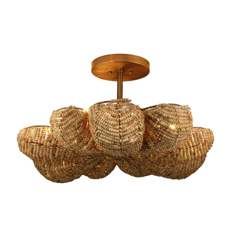 Anguilla Semi-Flush Mount in Blue Wood Beads, Natural
