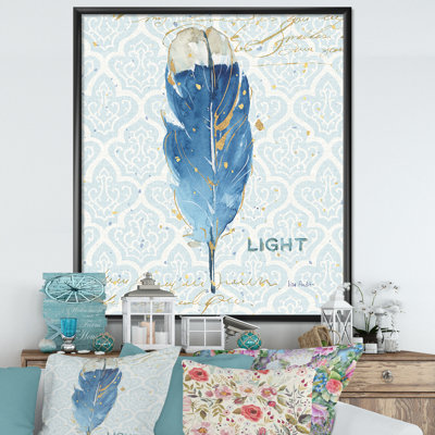 « blue damassé plumes »-cadre photo imprimé sur toile