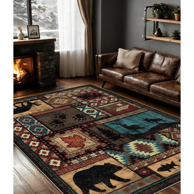 Tapis rustique à poils courts, lavable, antidérapant, style sud-ouest, pour salon ou chambre à coucher.