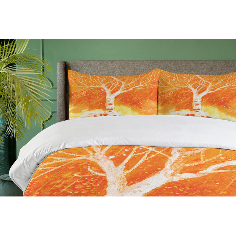 Twin Orange and White Microfiber Duvet Cover Set