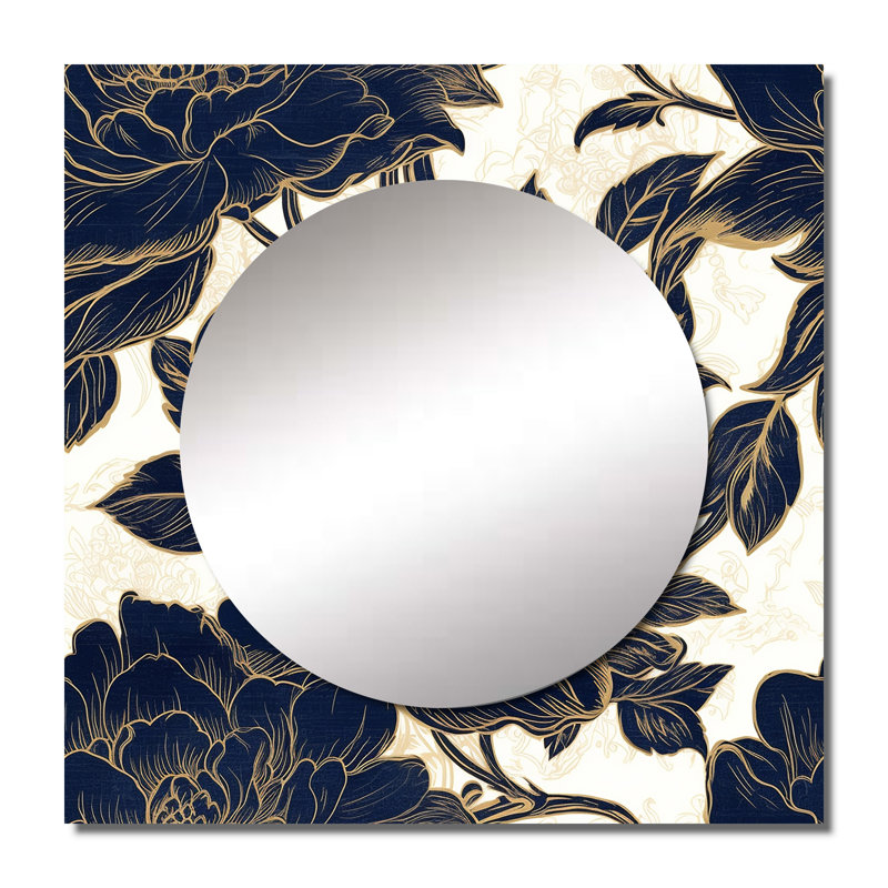 Ixchel - Grand miroir carré floral pivoine pour décoration murale, 23 po x 23 po