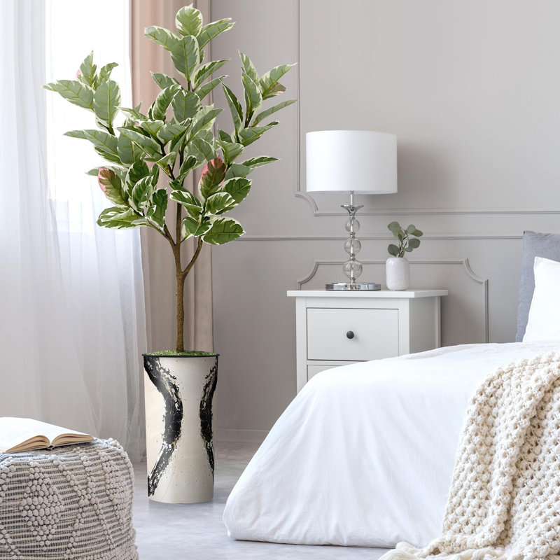 Arbre artificiel en fleur noire et blanche, Circle Beige