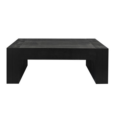Modern Black Solid Wood Coffee Table, 49In Rectangular Coffee Table For Living Room, Farmhouse & Contemporary Decor