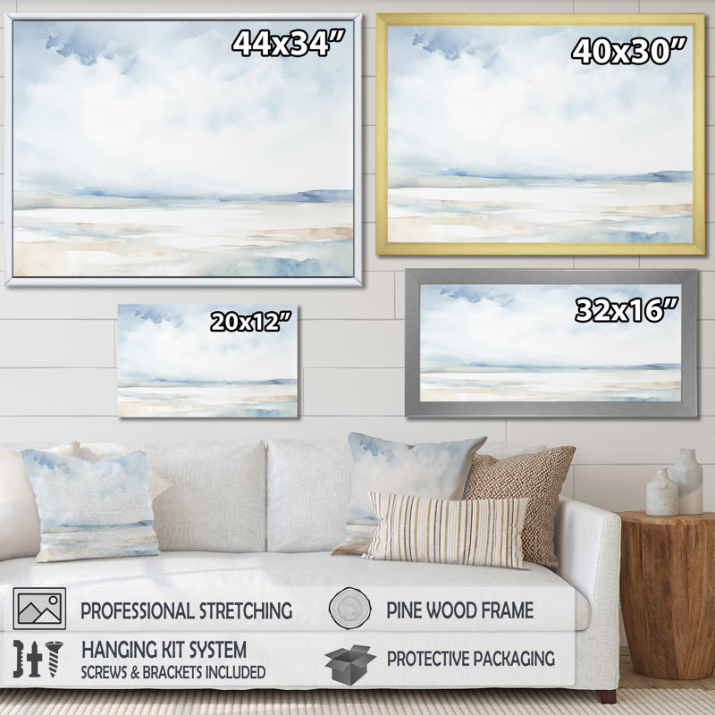 Minimalisme ciel nuageux paysage II - ciel art mural salon, H 30 po x l 40 po x P 1,5 po, Cadre flottant blanc