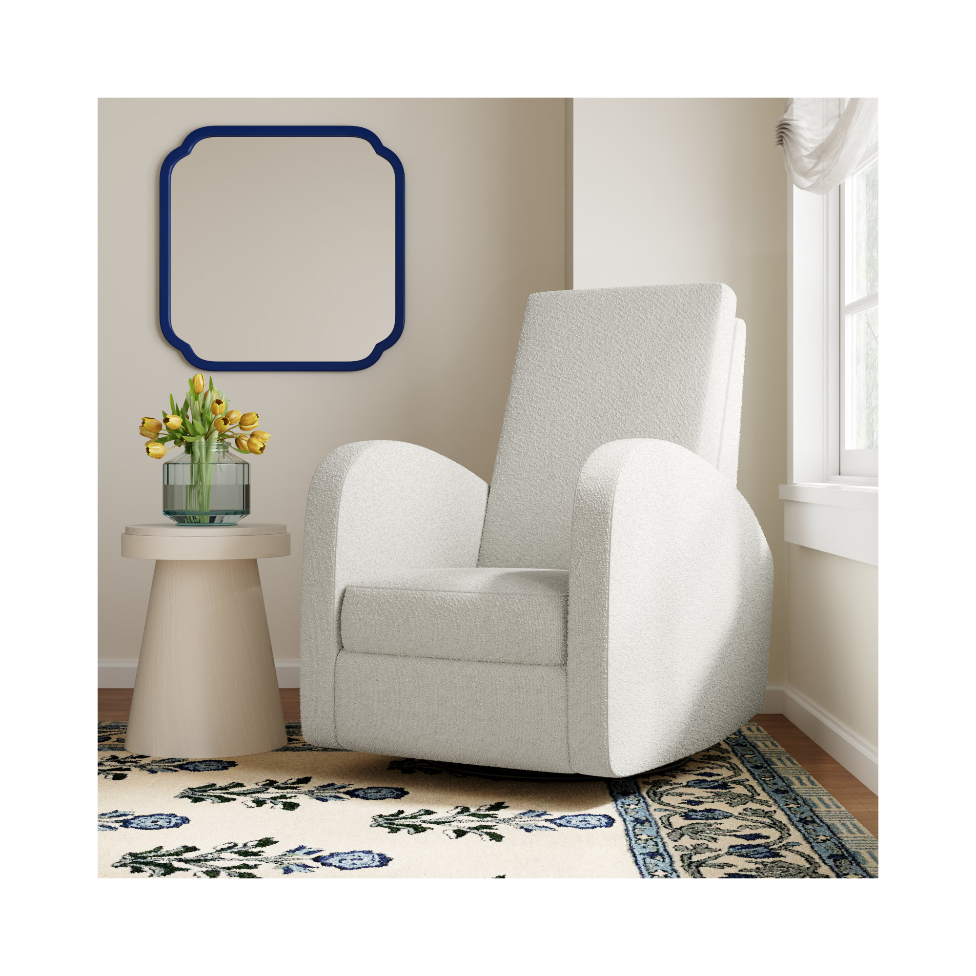 Santa Monica Power Recliner Swivel Glider with USB, Ivory Boucle