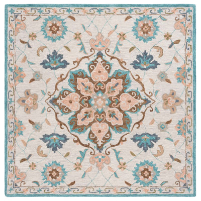 Kardell Blossom Hand Tufted Wool Cotton Floral Rug in Blue/Beige