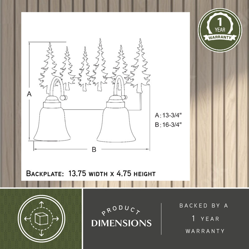 Jensen 2-Light 16.75 inch Wide Burnished Bronze Rustic Cabin Bathroom Vanity Lighting Fixture, Amber Flake Glass Shade, Tree Motif, Dimmable, LED Compatible, Over the Mirror Wall Mounted