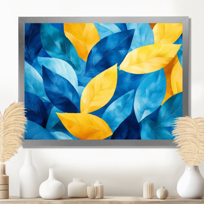 Bleu, jaune, numérique, feuilles, feuilles II - feuilles, art mural