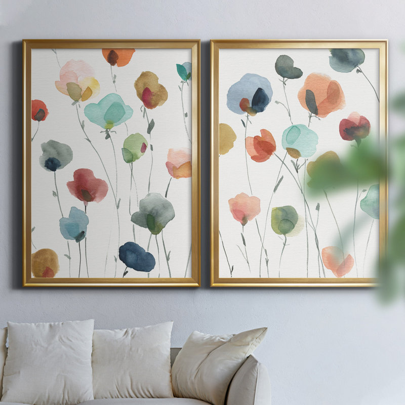 «Lollipop Garden I», ensemble de 2 impressions, Toile encadrée, H 18,5 po x l 49 po x P 1,5 po, Doré