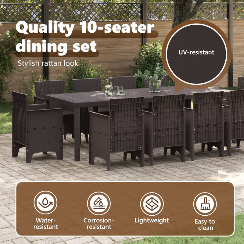 10 - Person Patio Dining Set with Rectangular Table