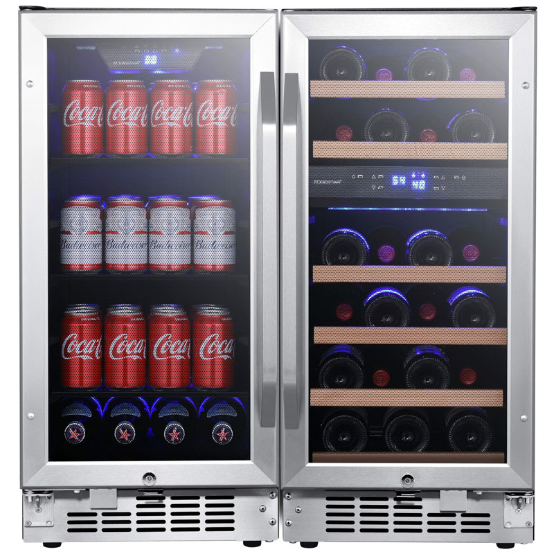 EdgeStar 30'' W Freestanding 80 Cans (12 oz.) 5.3 Cubic Feet Beverage Cooler with Wine Storage and Glass Door
