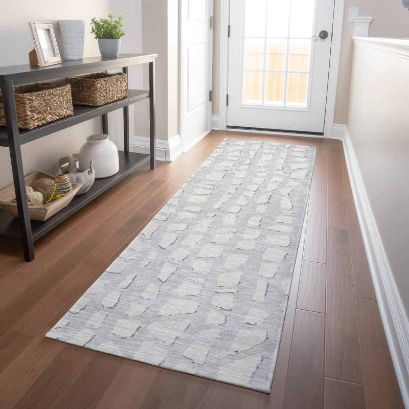Tapis argenté de qualité supérieure lavable à la machine Prisco, Tapis de couloir 2 pi 3 po x 7 pi 6 po