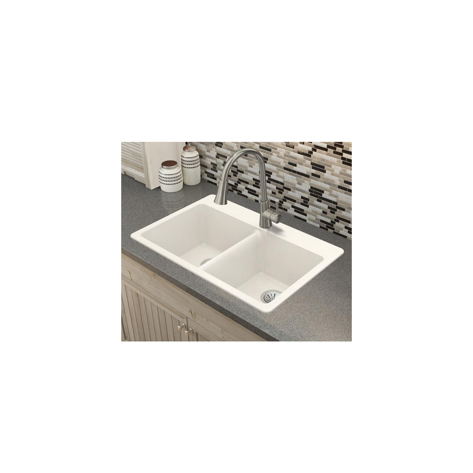 Quartz Luxe 33" L x 22" W Double Basin Drop-in Kitchen Sink, Ricotta