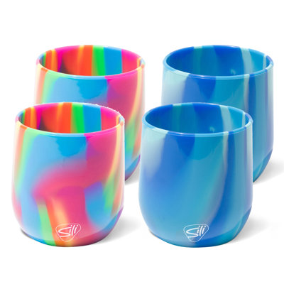 Silipint: verres à vin sans pied en silicone de 12 oz: paquet de 4 - 2 houblons hippies et 2 verres arctiques - flexibles, incassables, chauds / froids