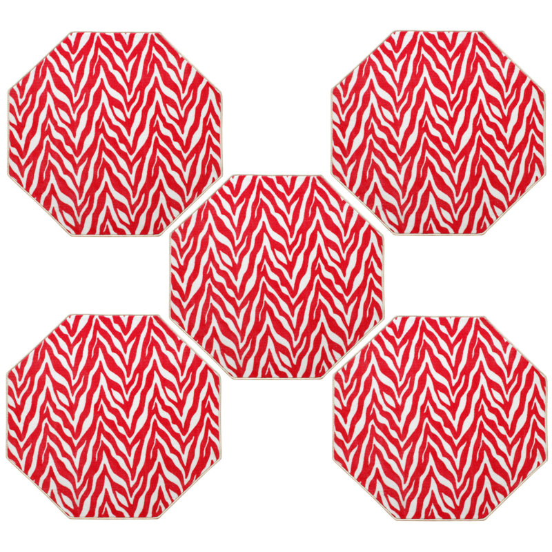 Tapis rose / blanc en nylon touffeté à la machine Birce, Octogone 3 pi