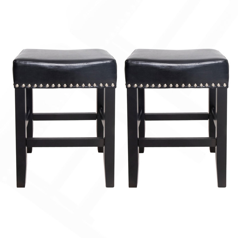 2 tabourets de comptoir sans dossier 26 po, tabourets de bar rembourrés en similicuir noir pour îlot de cuisine, Noir