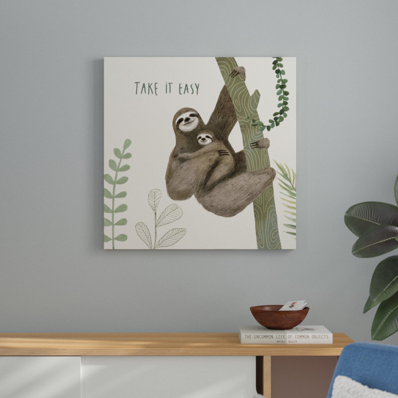 «Sloth Sayings IV», peinture sur toile, H 12 po x l 12 po, Toile tendue