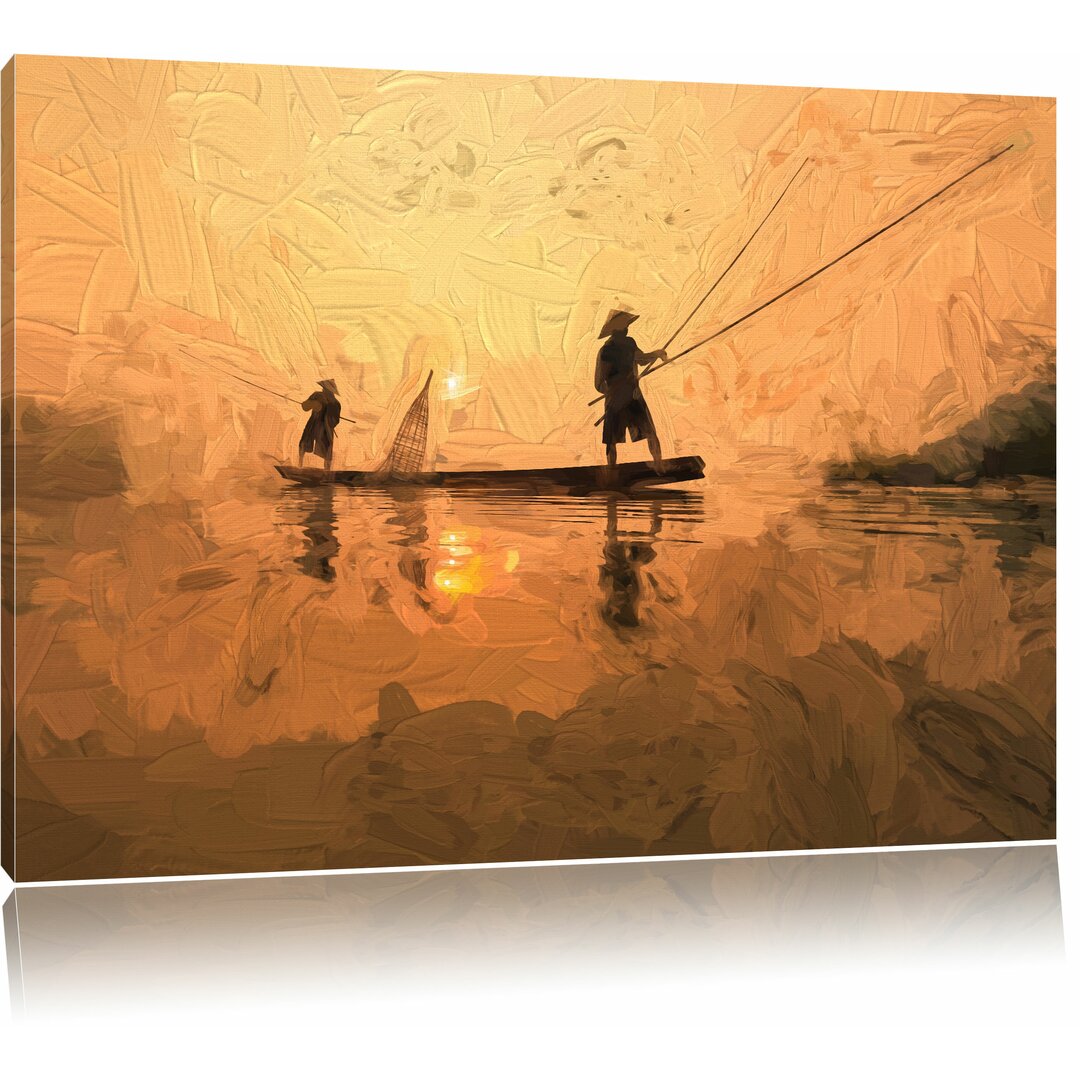 Leinwandbild "Angler beim Angeln im Mekong-Fluss in Thailand", Grafikdruck