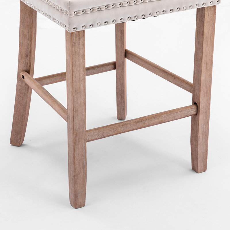 Velours contemporain recouvert de velours, bouton, pieds en bois massif, éponge à rebond élevé, de 2 beige pour un repas élégant avec dossier, garniture en bois, refonte à 2 zones et confort