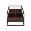 Table basse contemporaine en métal noir, bois de noyer et verre transparent