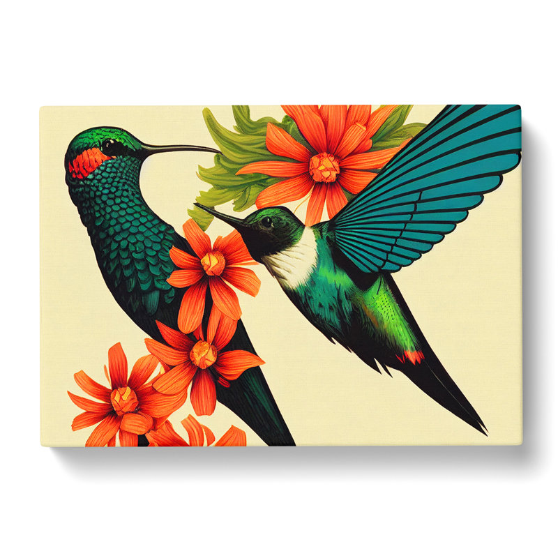 Artistic Floral Hummingbirds - Wrapped Canvas, 35cm H x 50cm W x 3cm D